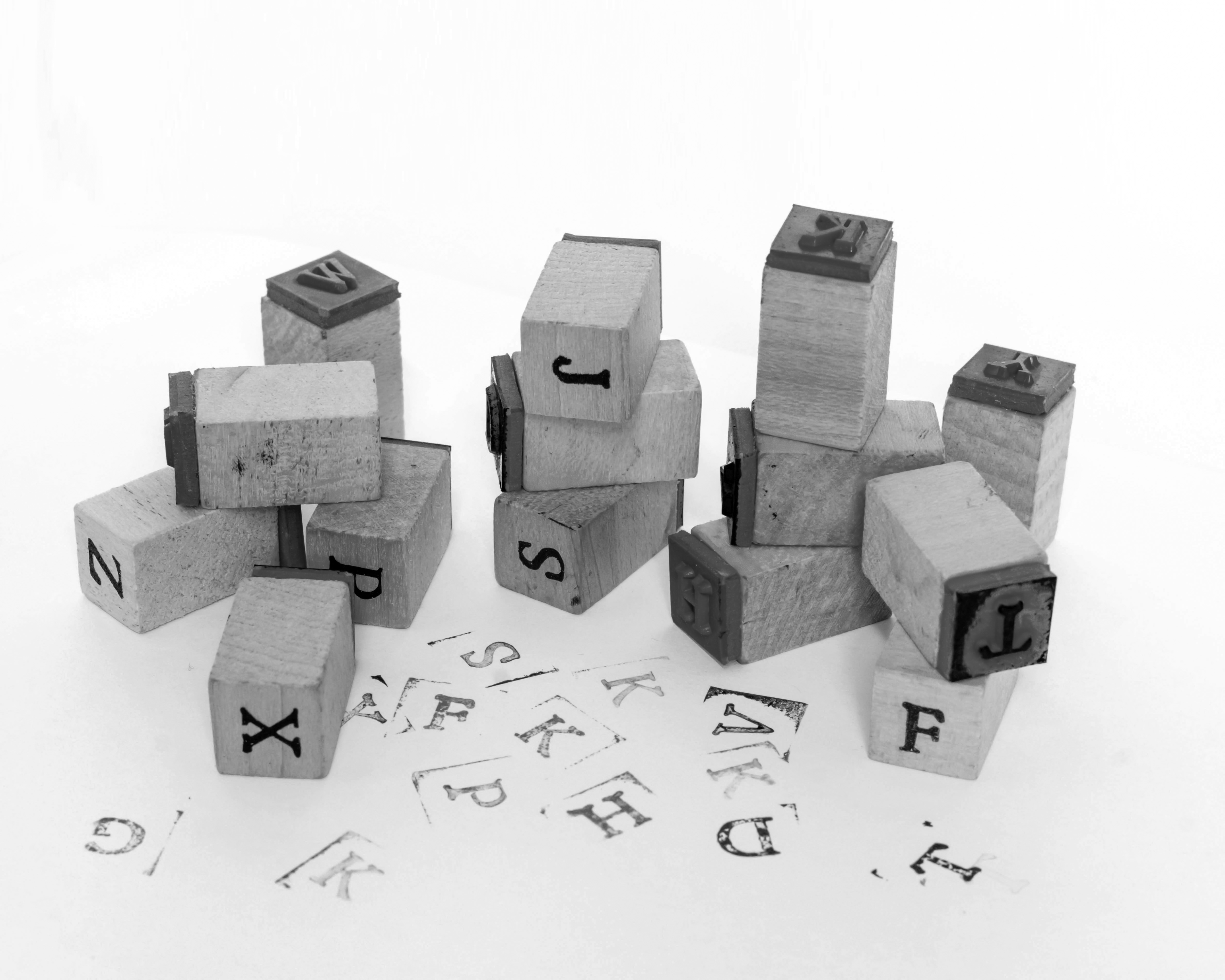 Rubber stamps of letters and imprints made by stamps